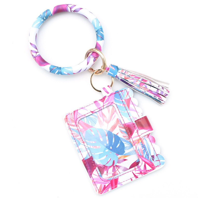 Wholesale Leopard Print PU Leather Tassel Bracelet Coin Purse Keychain